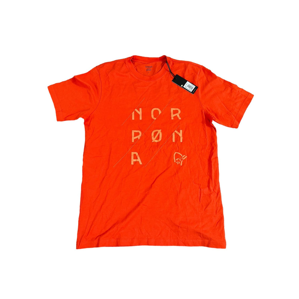 NEW Norrona Orange Slant Logo Mens Large S/S Shirt NWT